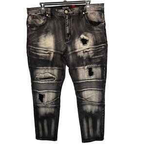Makobi Mens Distressed Biker Jeans Black Sz 42x32 Moto Rip & Repair Streetwear